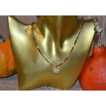 Naszyjnik handmade z granatu jadeitu i kamienia słonecznego